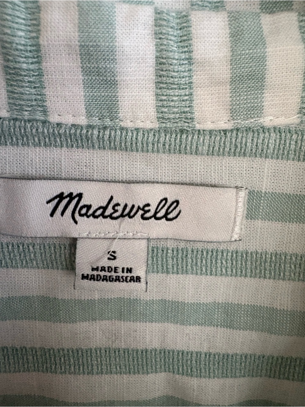 Madewell striped blouse top button up cap sleeves beach 100% cotton collared S - Picture 3 of 4